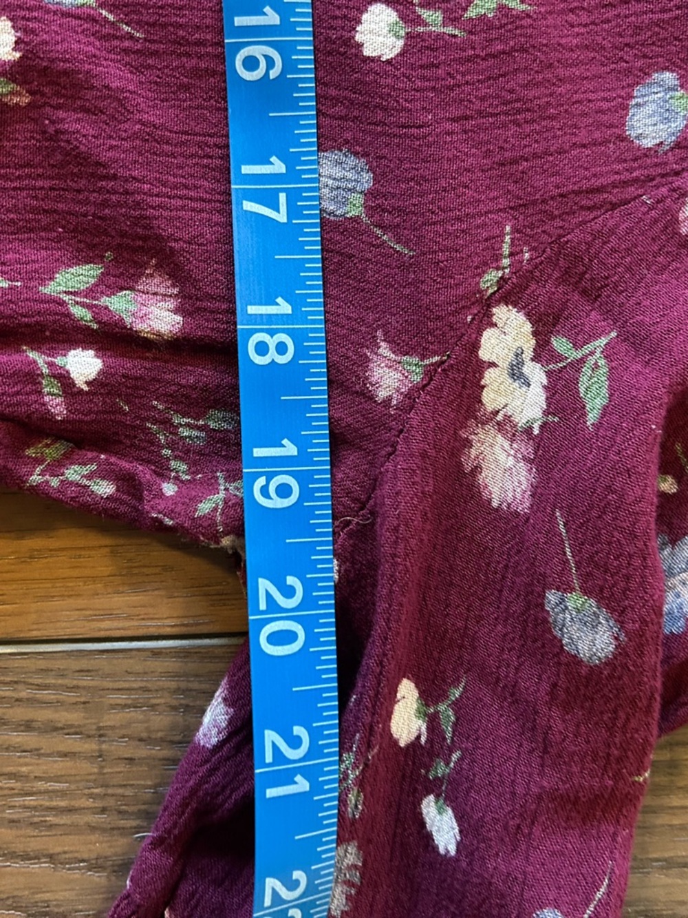 Boho Dark Floral Soft Floral Peasant Blouse - Burgundy Size M - Picture 5 of 5